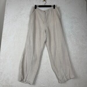 L.L. Bean Womens Linen‎ Pants Classic Fit Beige High Rise Size 16 Casual